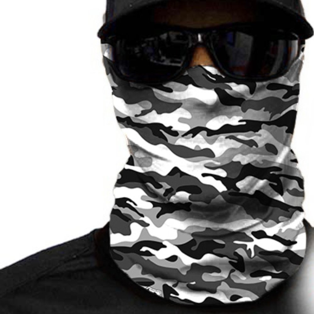 Mens Neck Gaiter Gray Camouflage SA Mask Headband Face Shield Wrap Adult